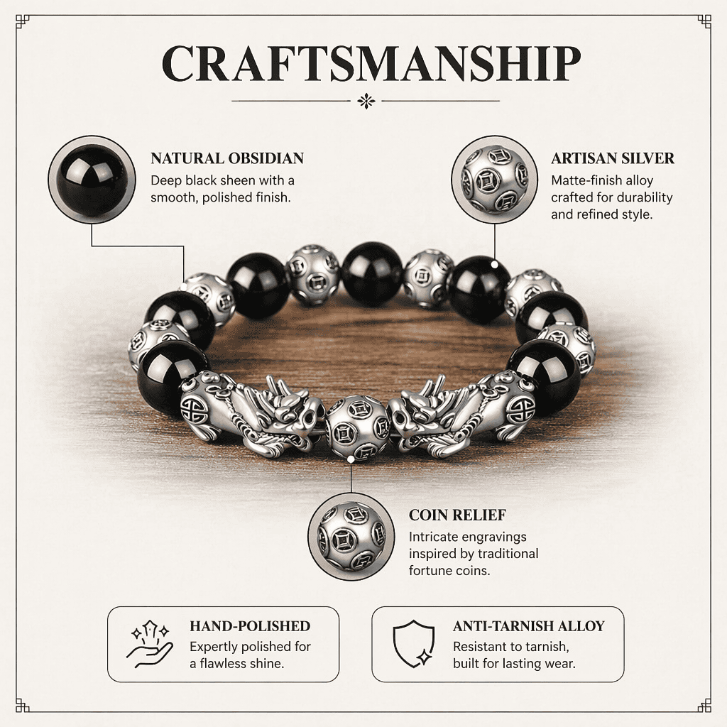 Pulseira de mantra de seis palavras Pixiu Obsidian Feng Shui Wealth Flowing