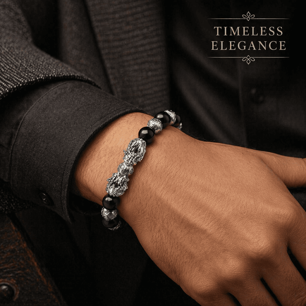 Pulseira de mantra de seis palavras Pixiu Obsidian Feng Shui Wealth Flowing