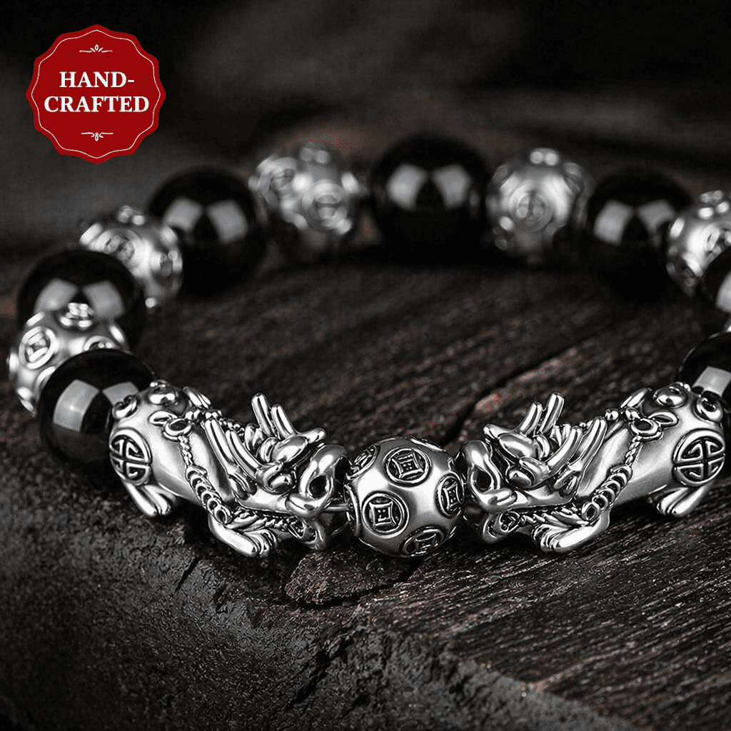 Pulseira de mantra de seis palavras Pixiu Obsidian Feng Shui Wealth Flowing