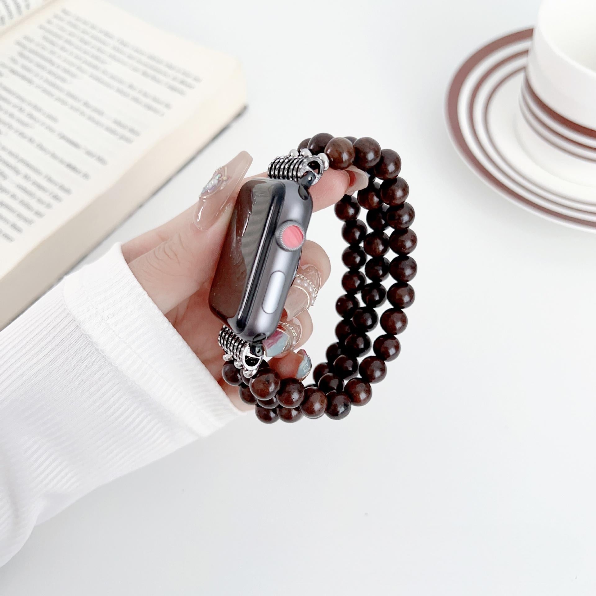 Black Wood Beaded Apple Watch Band