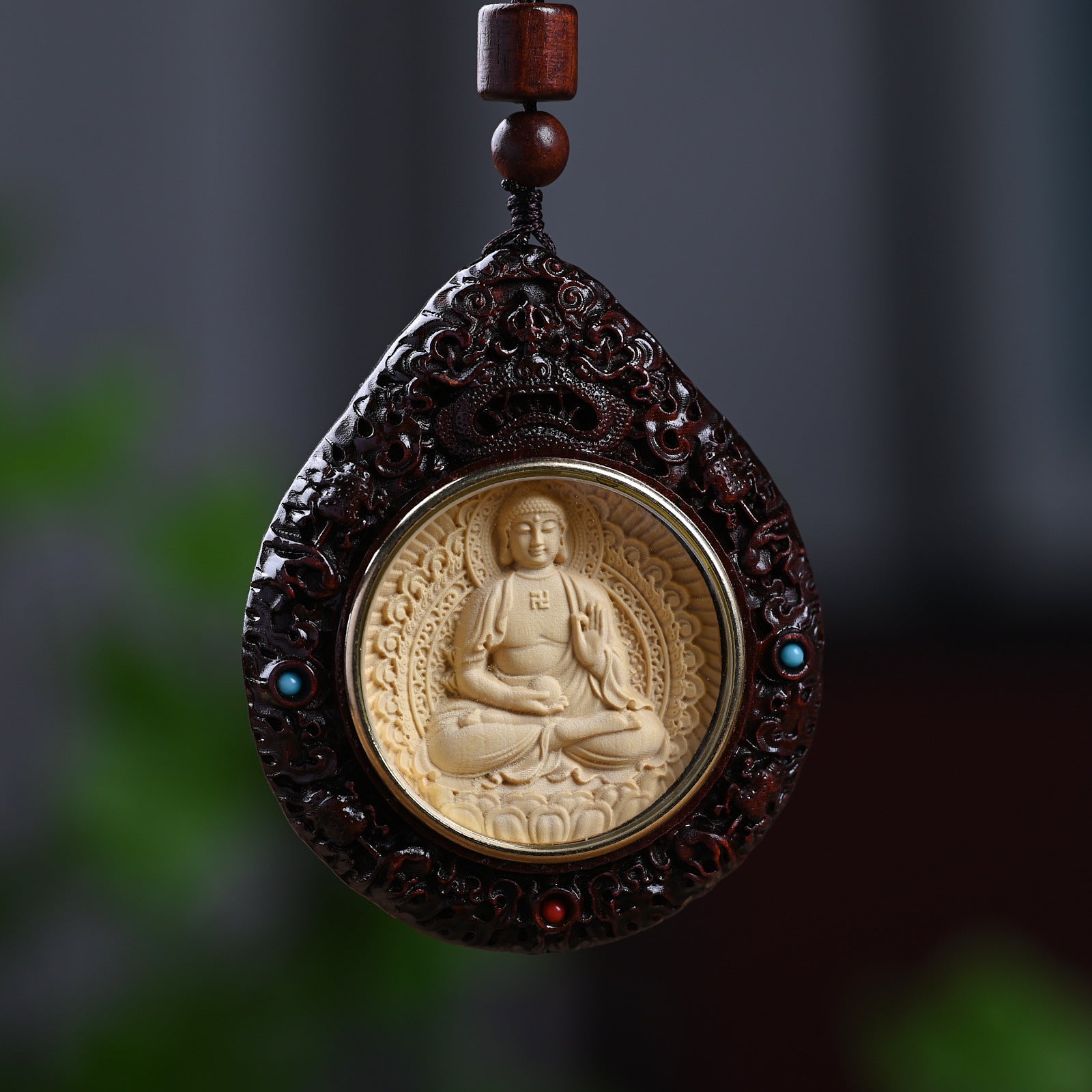 Boxwood and Zitan Wood Zodiac Guardian Bodhisattva Pendant