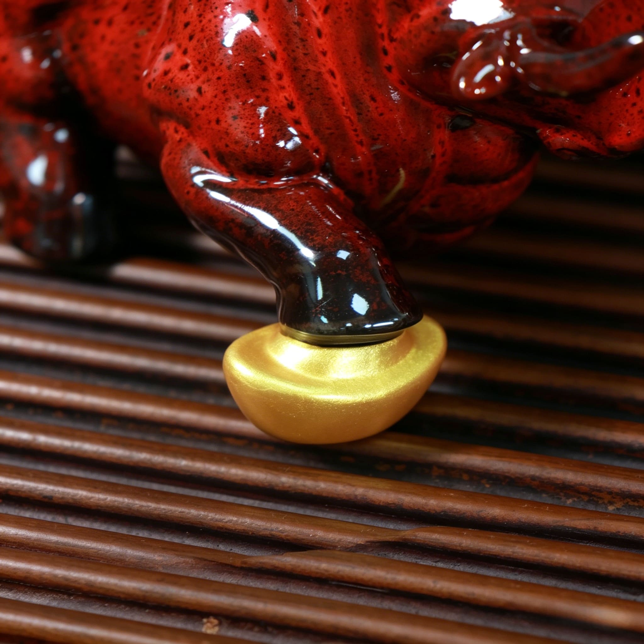 Red Ceramic Zodiac Ox Figurine Set for Good Luck Decor