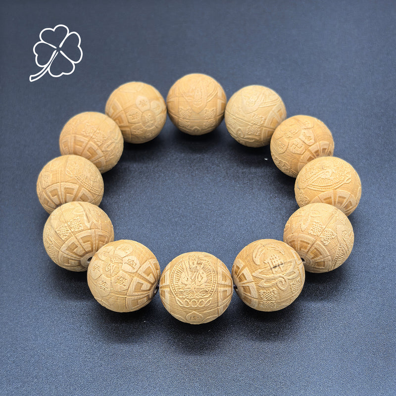 Six Path Wood en relieve brazalete de Buda - Madera de buena fortuna