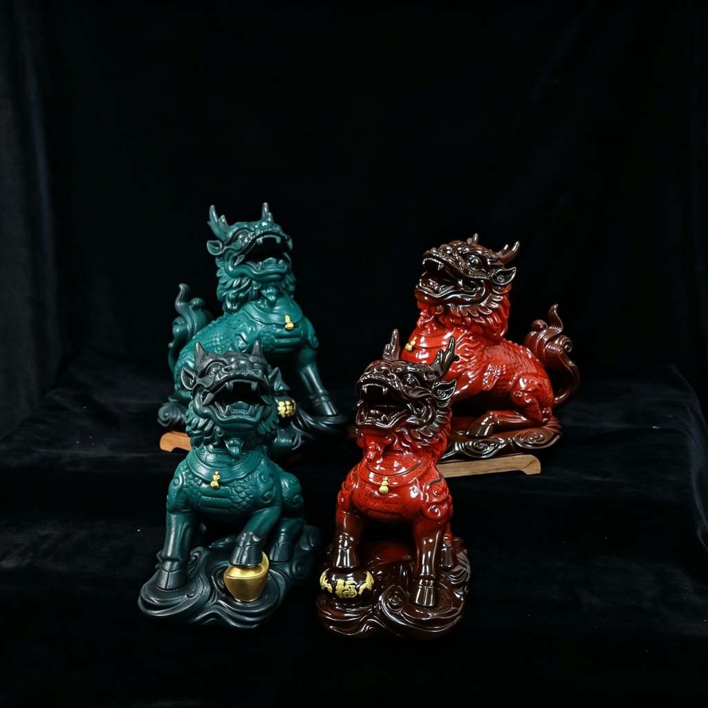 Large Ceramic Qilin Pair Statues for Feng Shui Home Decor