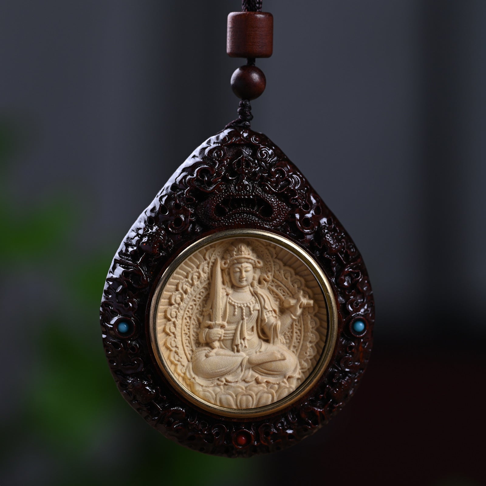 Boxwood and Zitan Wood Zodiac Guardian Bodhisattva Pendant