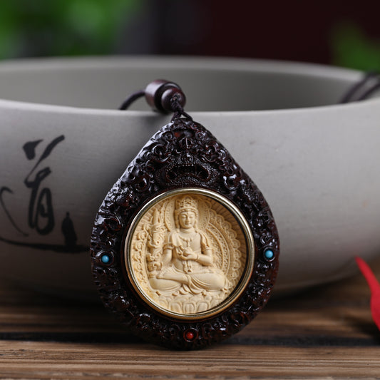Boxwood and Zitan Wood Zodiac Guardian Bodhisattva Pendant