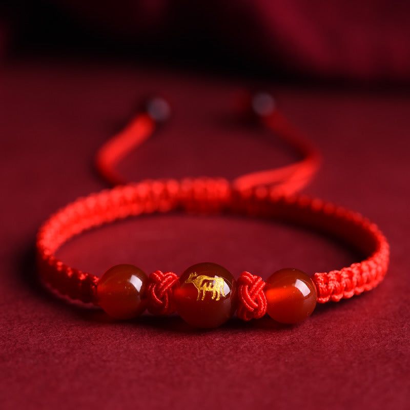 Pulseira de cordão vermelho com ágata dos guardiões do zodíaco