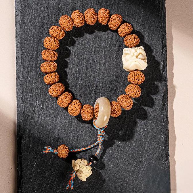 Awakened Lion Running Ring Rudraksha Bracelet