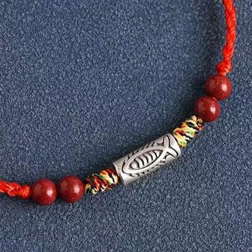 Lucky Koi Fish Sterling Silver Red String Bracelet - Detail 2
