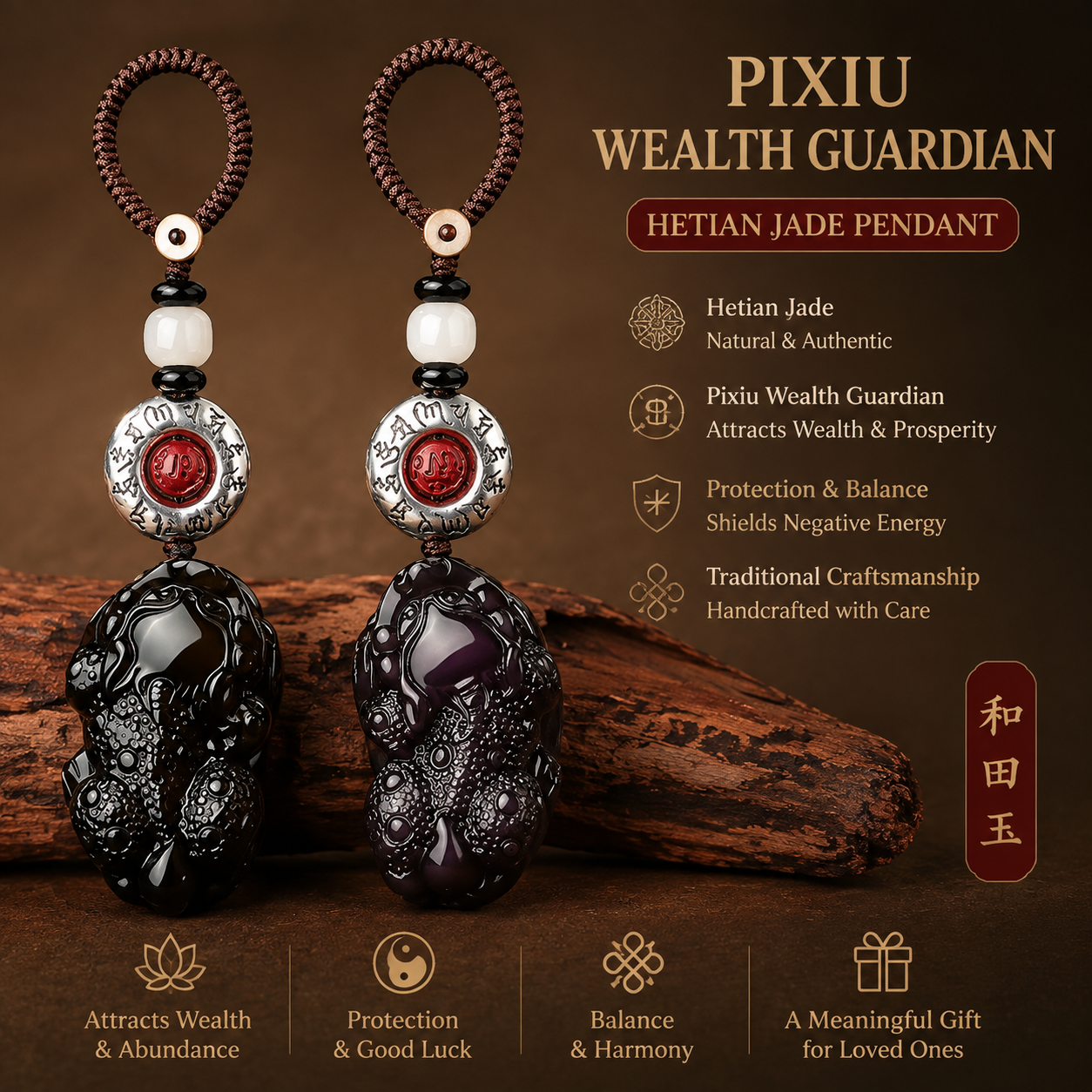 Male and Female Ice Obsidian Pixiu keychain variants