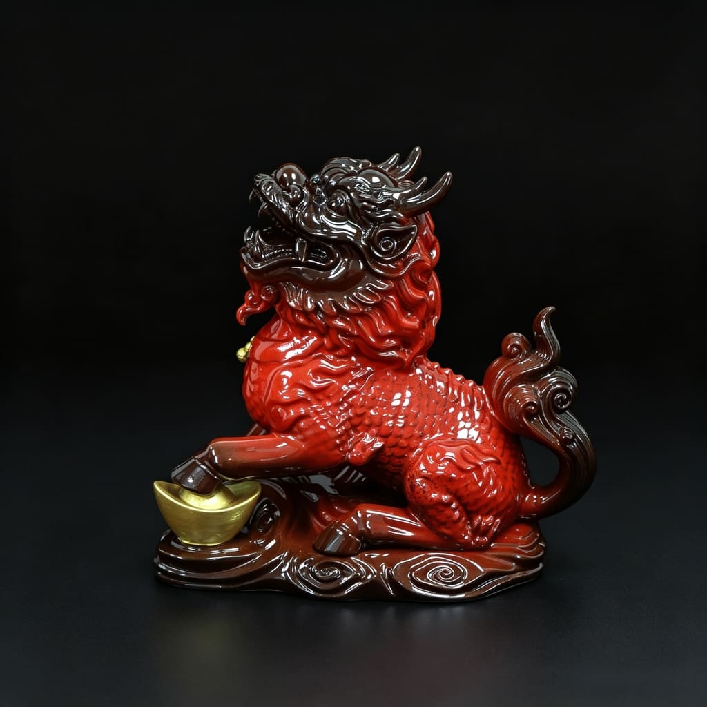 Large Ceramic Qilin Pair Statues for Feng Shui Home Decor