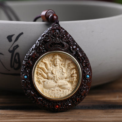 Boxwood and Zitan Wood Zodiac Guardian Bodhisattva Pendant
