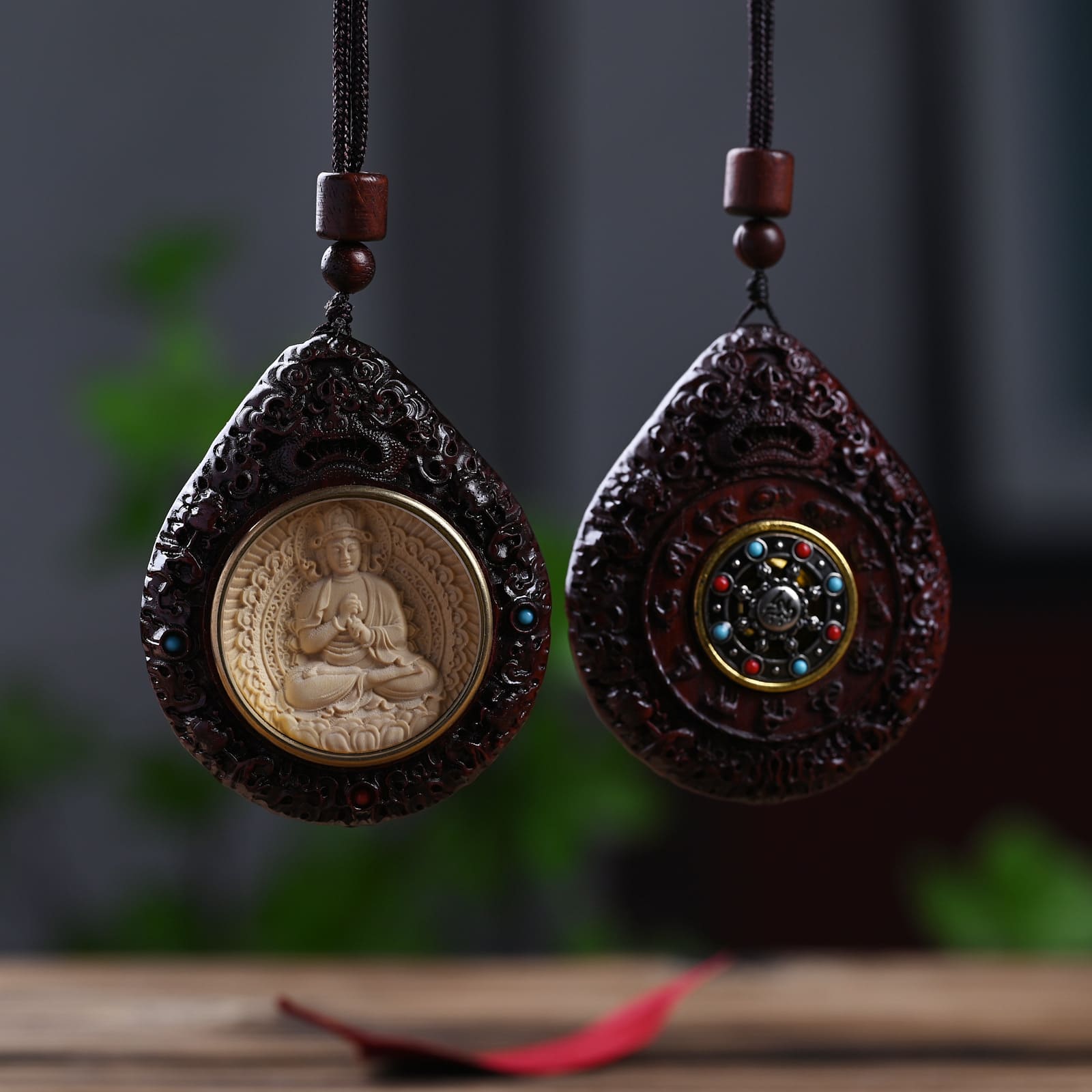 Boxwood and Zitan Wood Zodiac Guardian Bodhisattva Pendant