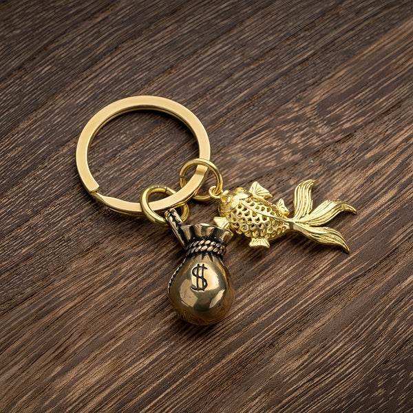 Dollar Money Bag Prosperity Charm Keychain for Wealth & Good Fortune