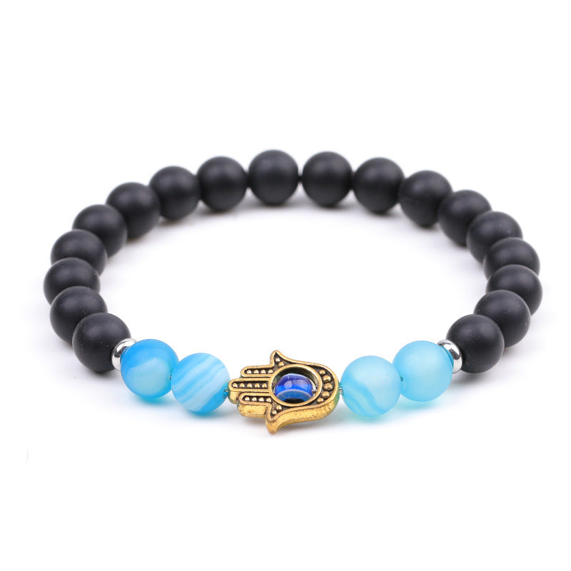 Sapphire Vein Agate Evil Eye Bracelet