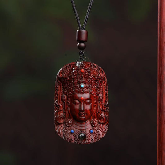 Red Sandalwood Guanyin Pendant Necklace