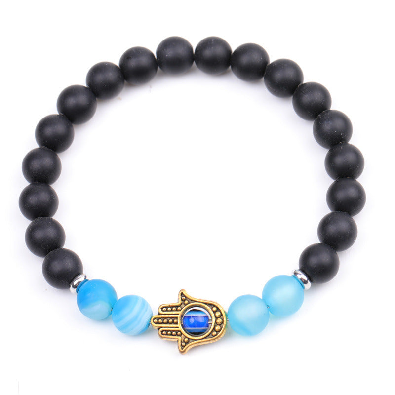 Sapphire Vein Agate Evil Eye Bracelet