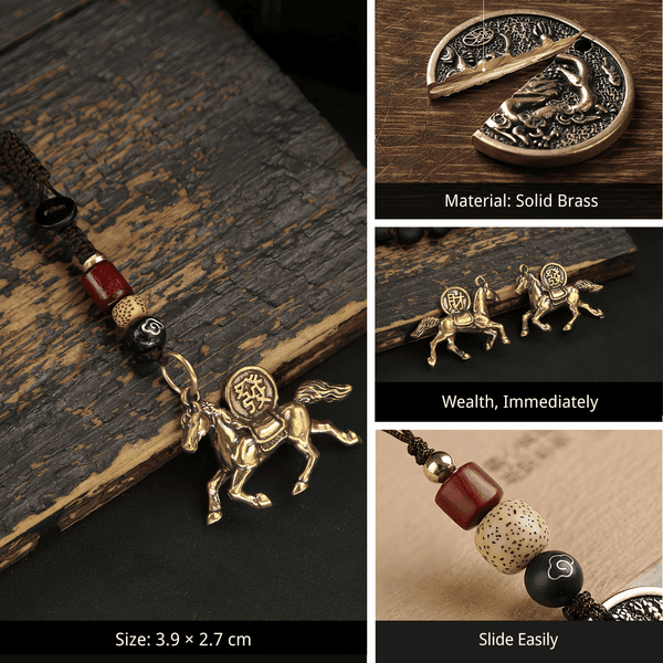"Instant Wealth" Solid Brass Horse Keychain