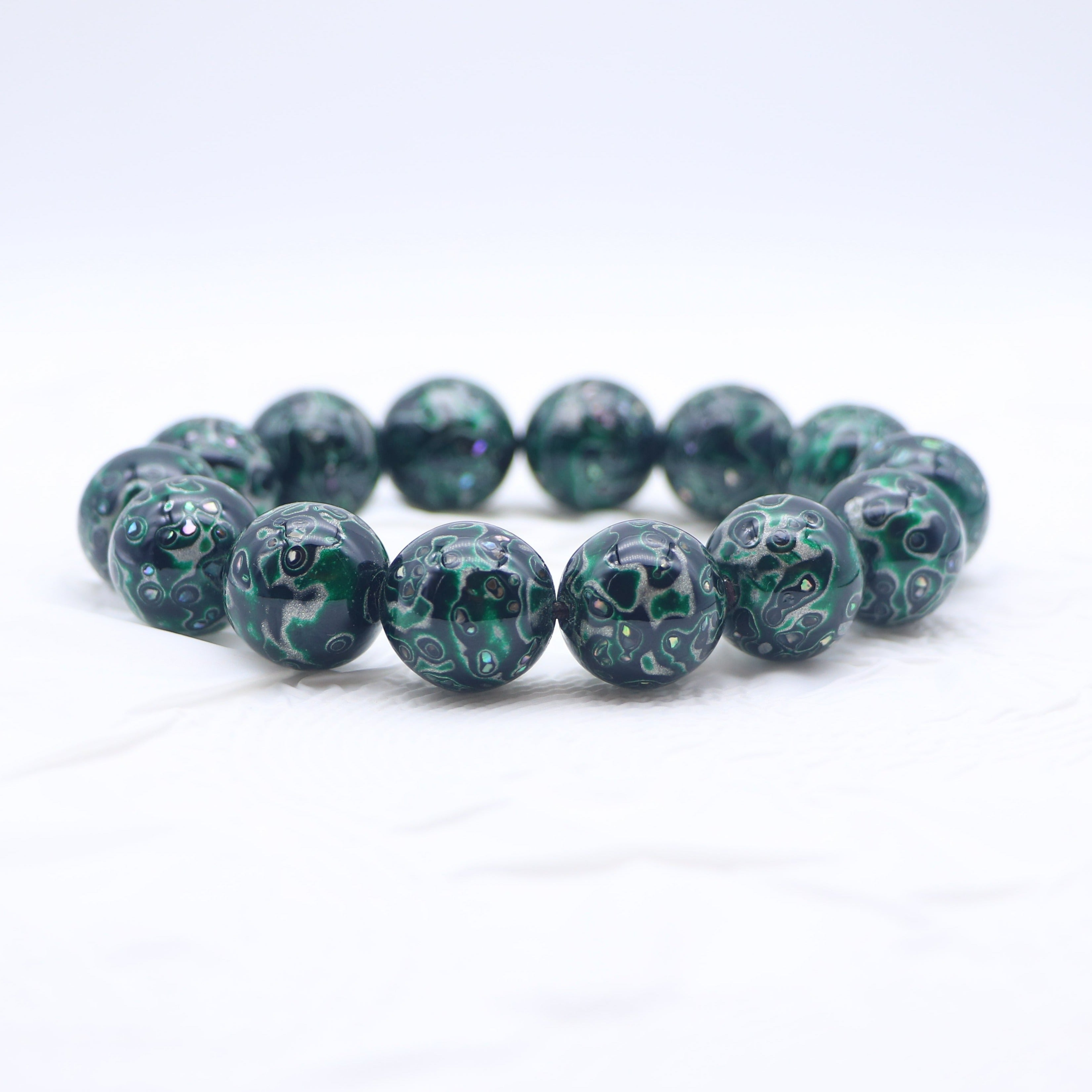 Large Green Lacquer Round Beads Bracelet - Spiritual Connection - Karmabless