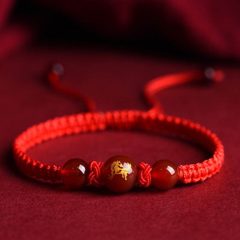 Pulseira de cordão vermelho com ágata dos guardiões do zodíaco
