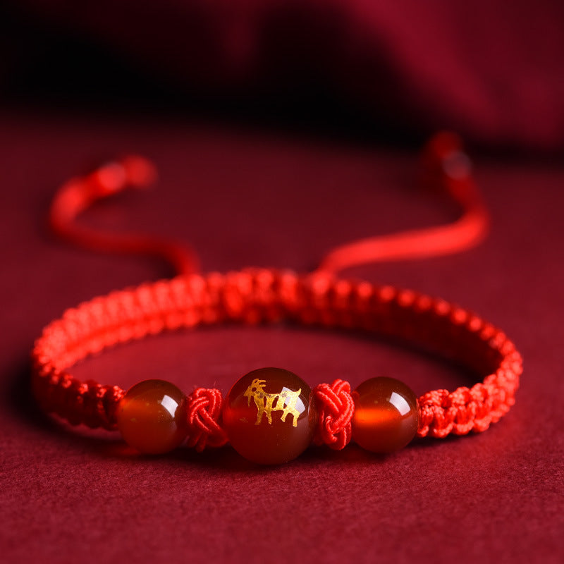 Pulseira de cordão vermelho com ágata dos guardiões do zodíaco