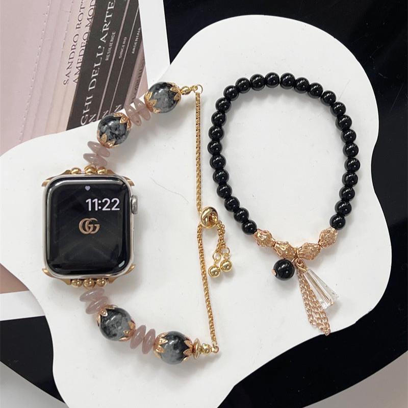 Classic Black Beaded Bracelet & Beaded Apple Watch Band