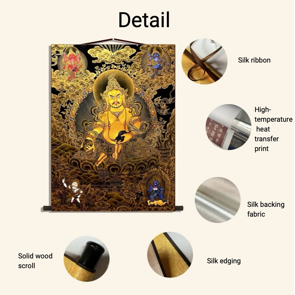 Yellow Jambhala Wall Scroll for Wealth and Abundance