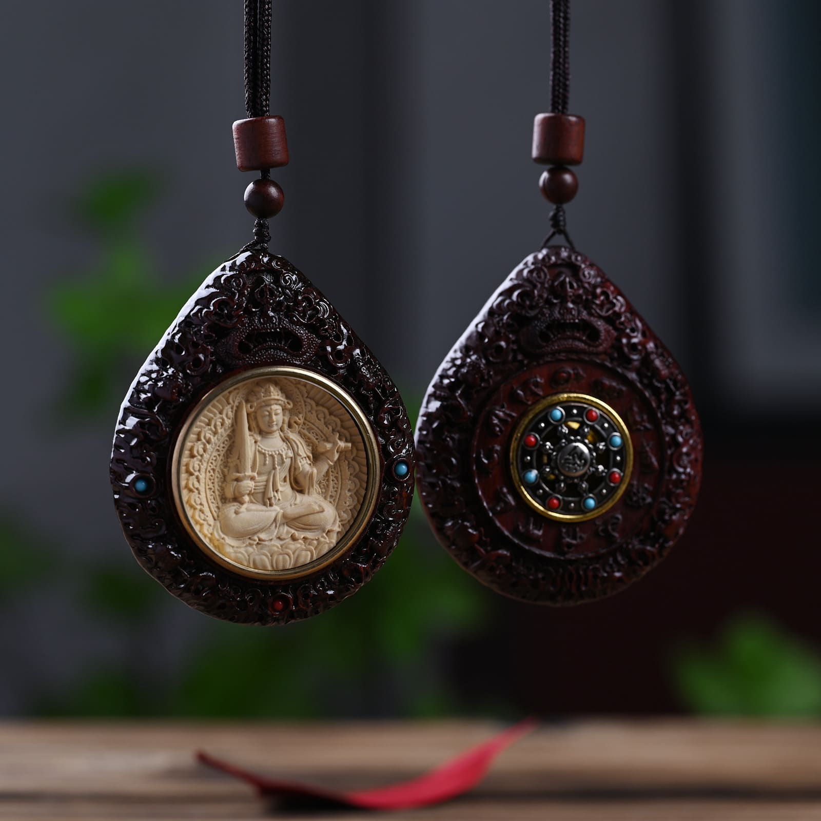 Boxwood and Zitan Wood Zodiac Guardian Bodhisattva Pendant