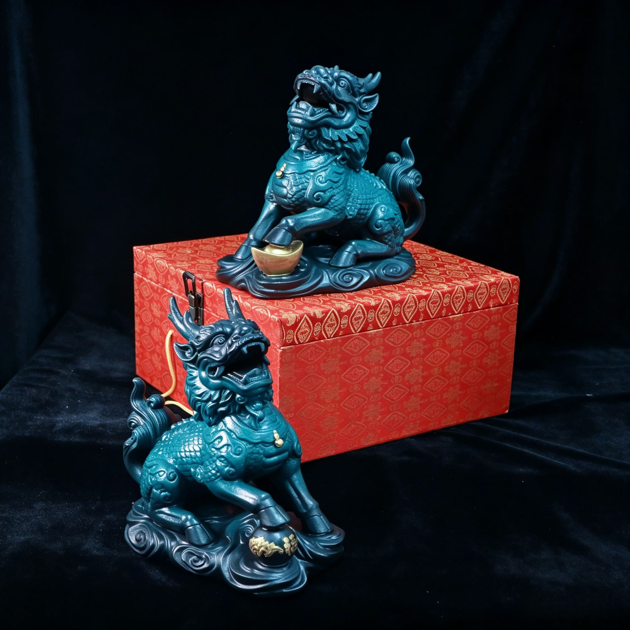 Large Ceramic Qilin Pair Statues for Feng Shui Home Decor