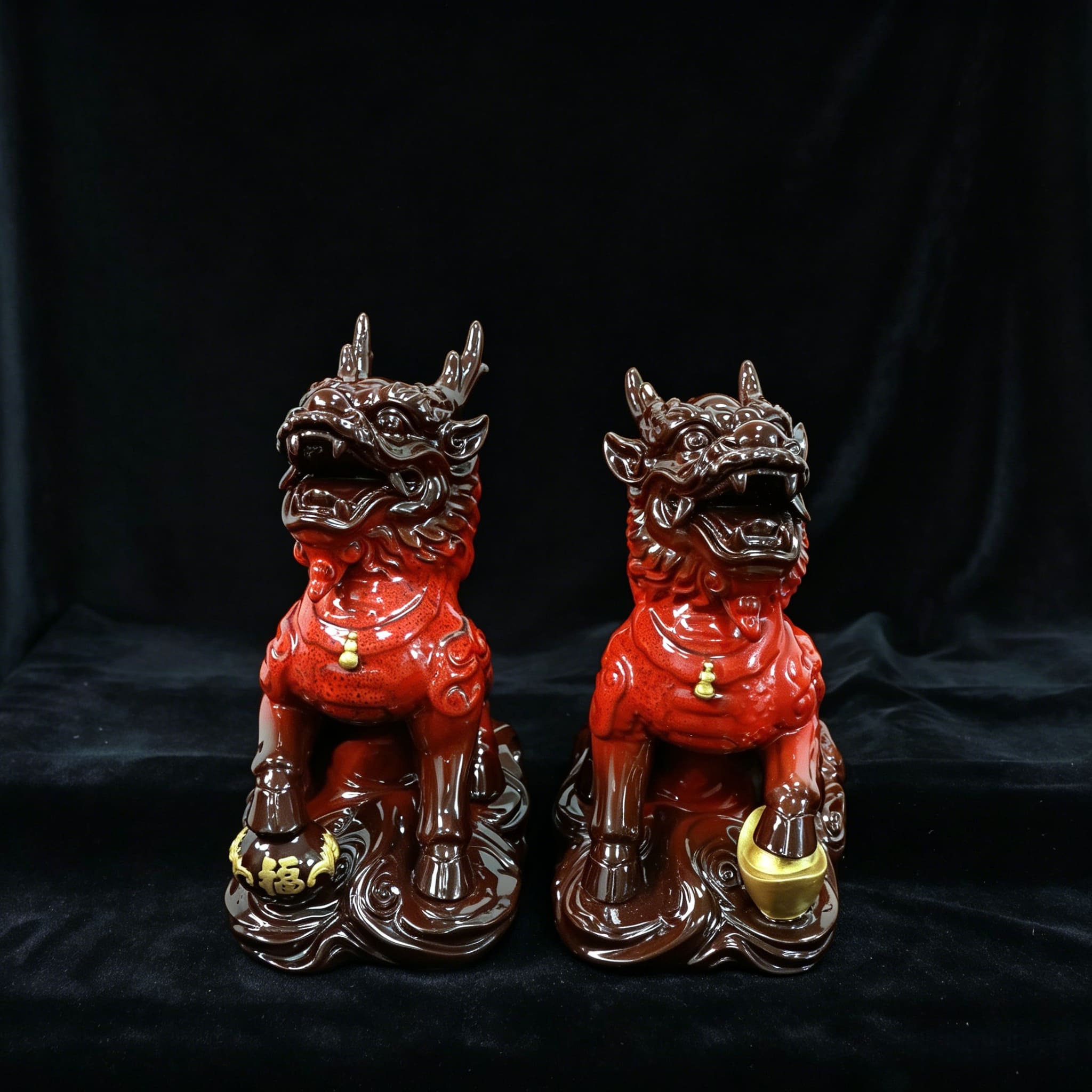 Large Ceramic Qilin Pair Statues for Feng Shui Home Decor