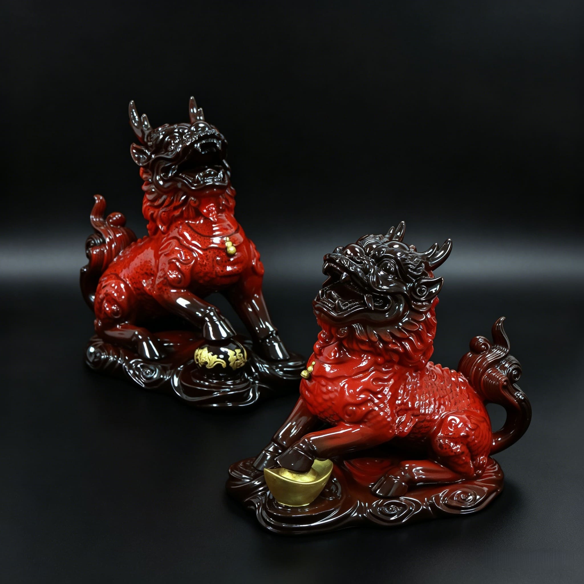 Large Ceramic Qilin Pair Statues for Feng Shui Home Decor