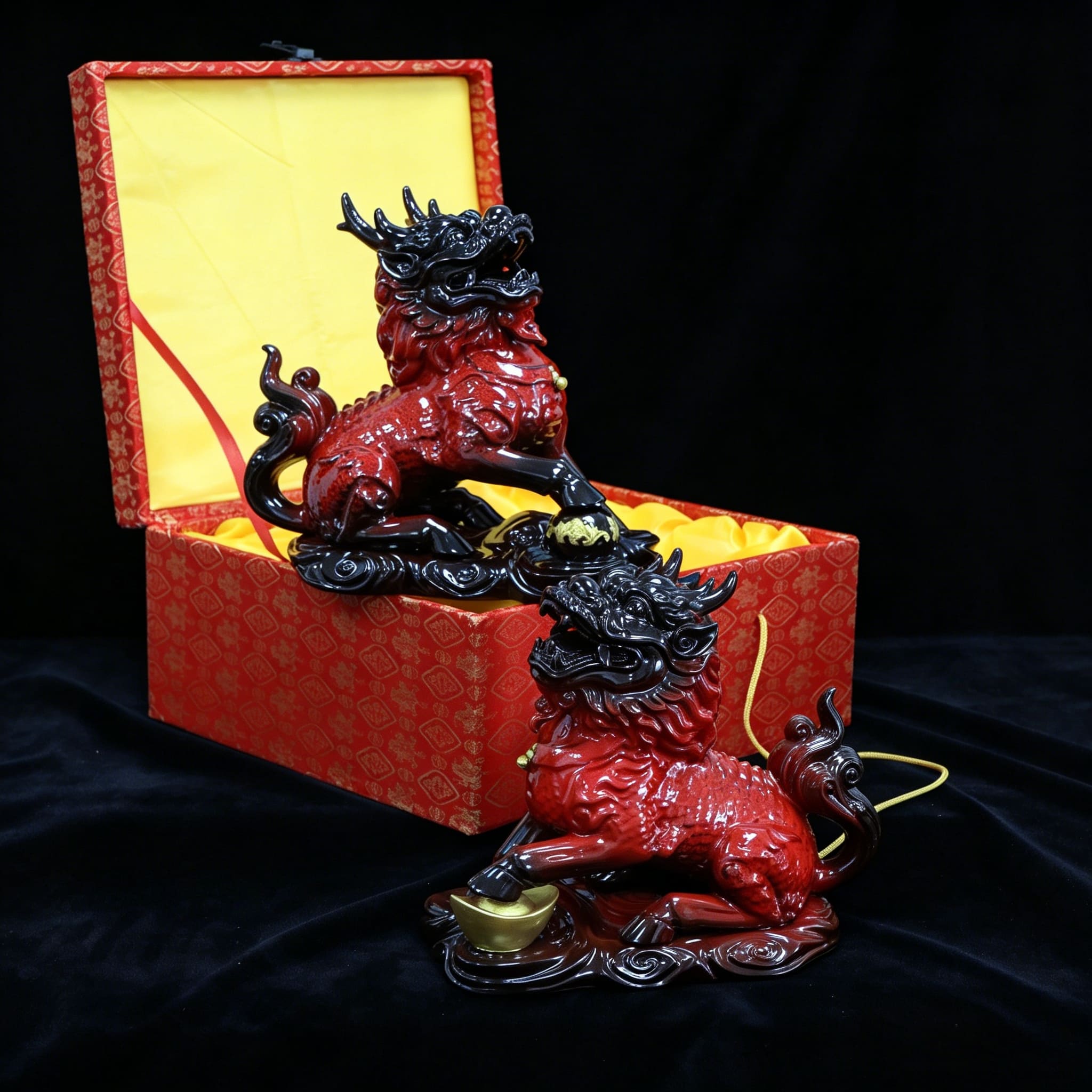 Large Ceramic Qilin Pair Statues for Feng Shui Home Decor