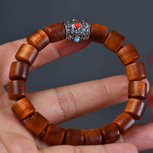 Barrel Bead & Tibetan Silver Cliff Cypress Bracelet — view 1