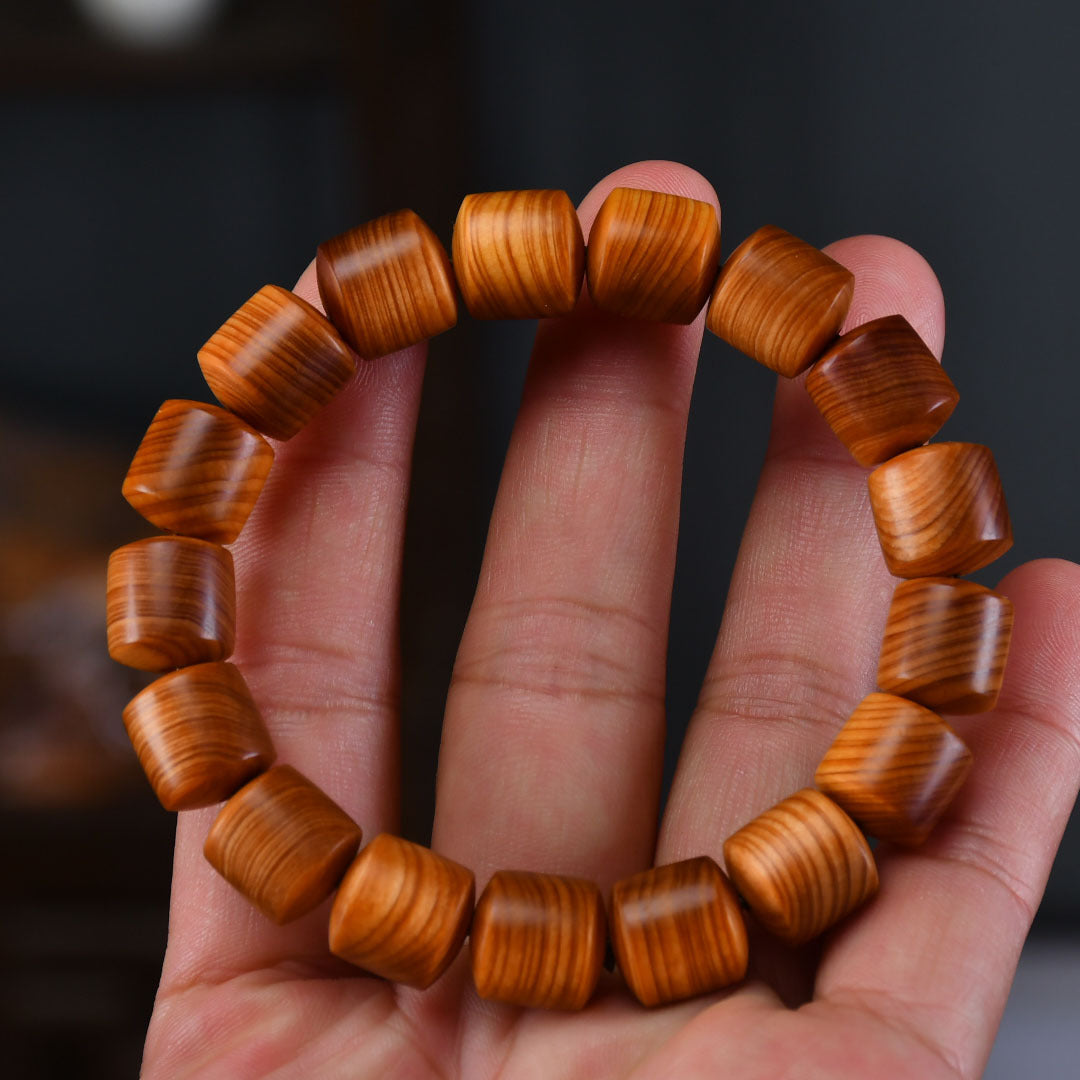 12mm Barrel Bead Yellow Oil Cliff Cypress Bracelet