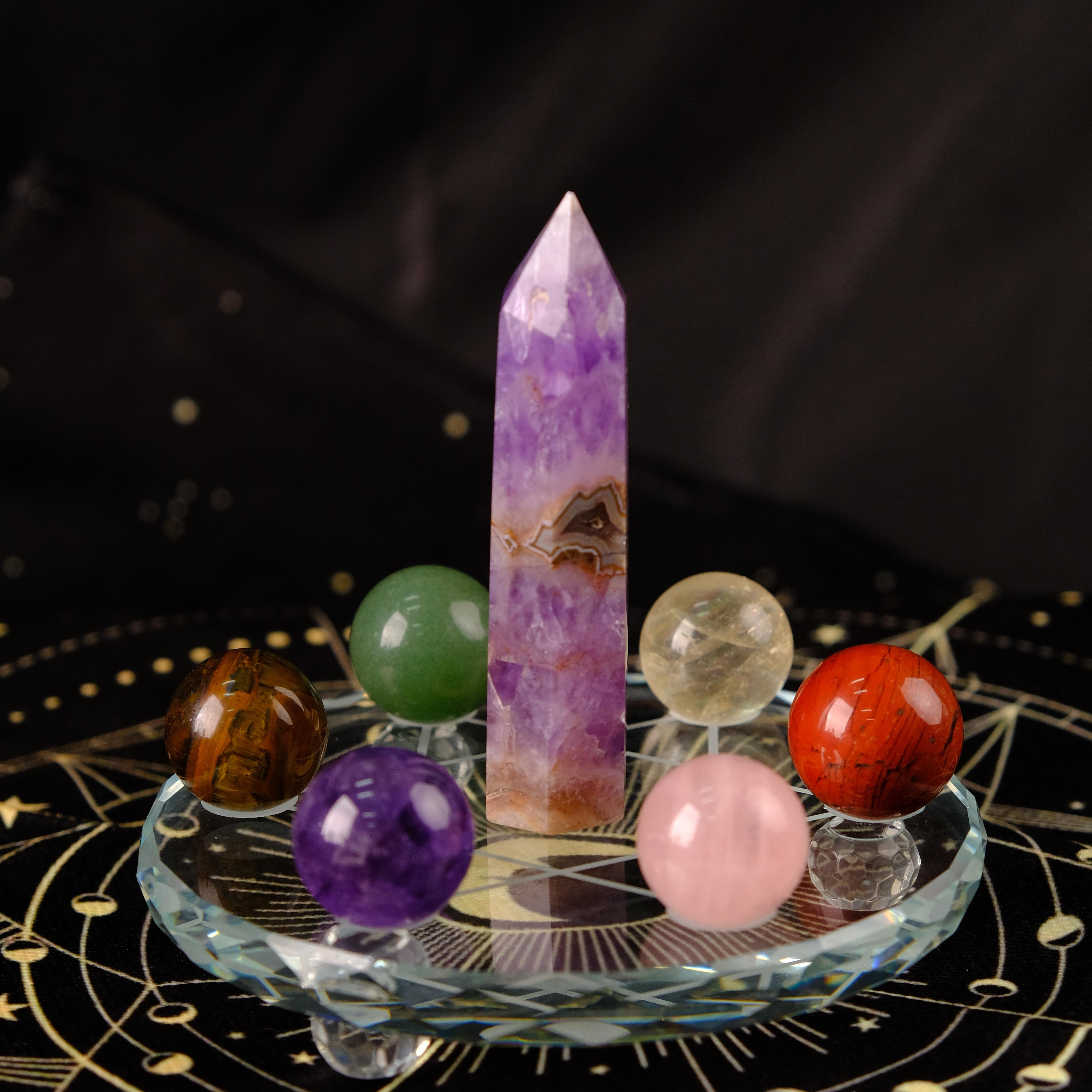 Celestial Hexa Crystal Grid with Crystal Tower Set