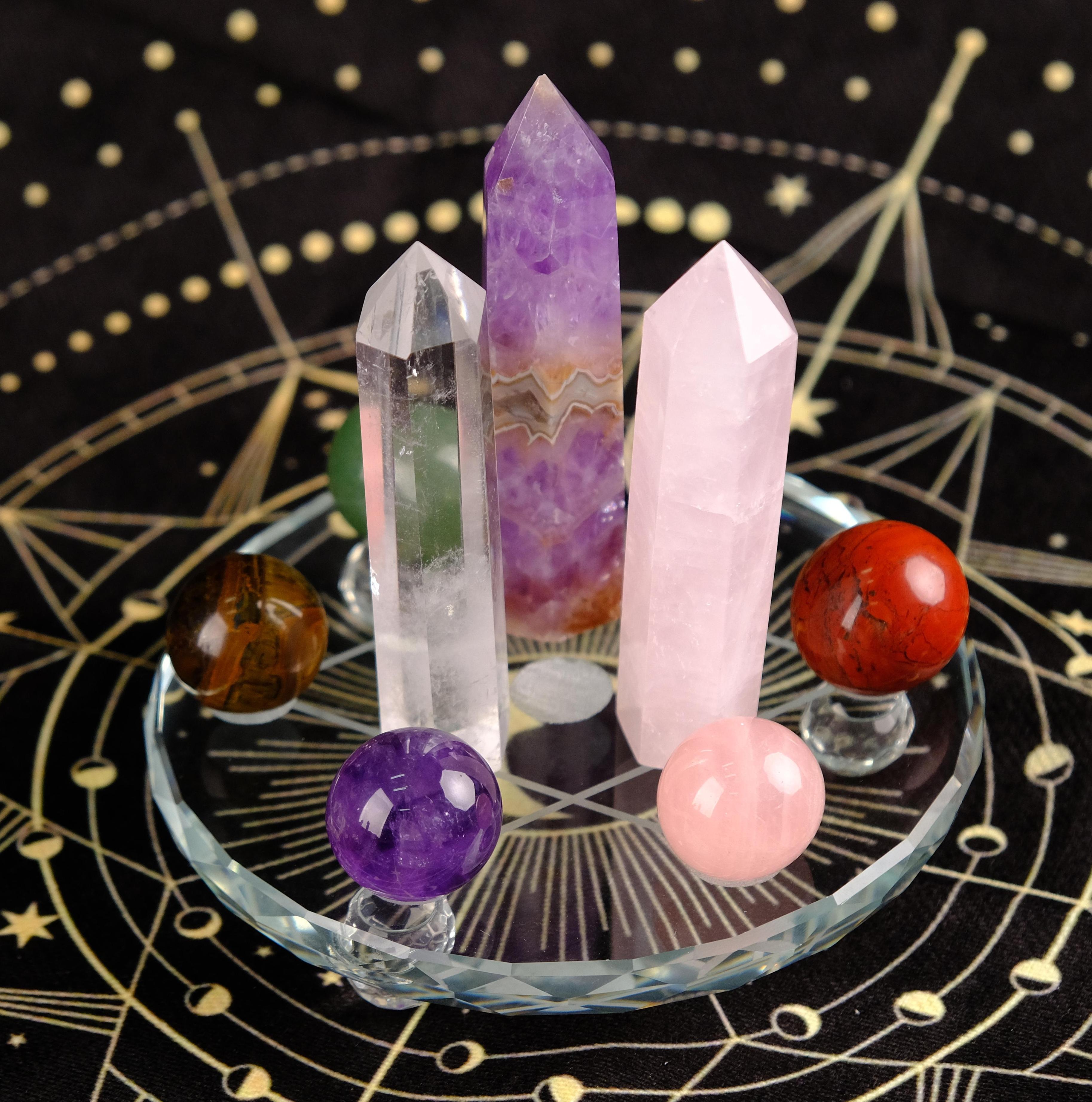 Celestial Hexa Crystal Grid with Crystal Tower Set