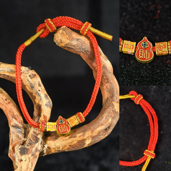 Adjustable Feng Shui Red String Bracelet with Lucky Wealth Charm