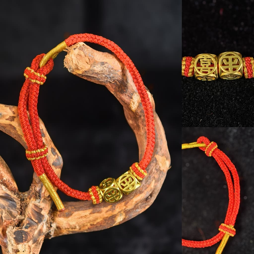Adjustable Feng Shui Red String Bracelet with Lucky Wealth Charm