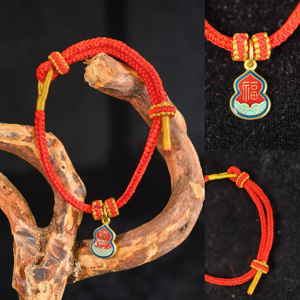 Adjustable Feng Shui Red String Bracelet with Lucky Wealth Charm