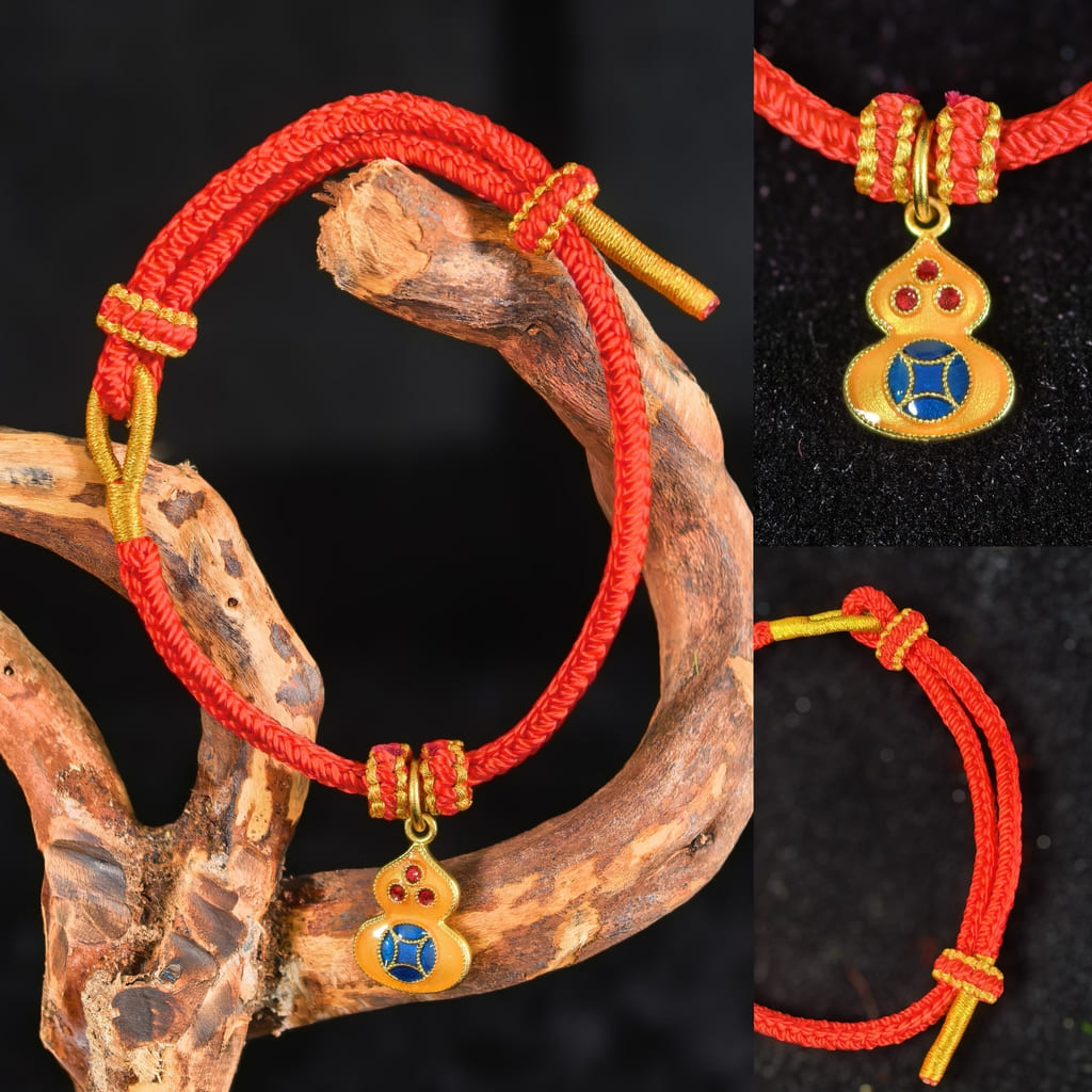 Adjustable Feng Shui Red String Bracelet with Lucky Wealth Charm