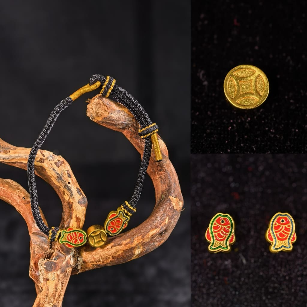 Adjustable Feng Shui Red String Bracelet with Lucky Wealth Charm