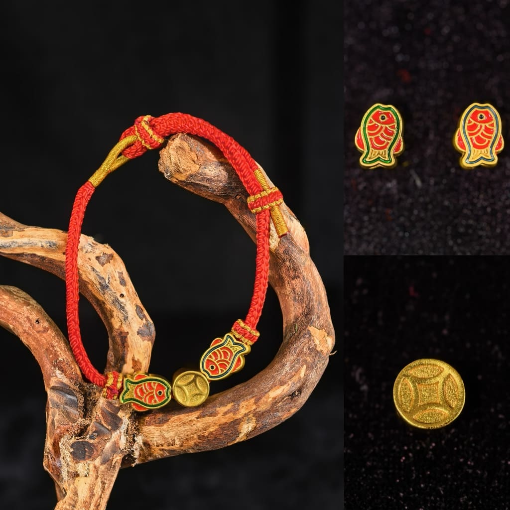 Adjustable Feng Shui Red String Bracelet with Lucky Wealth Charm