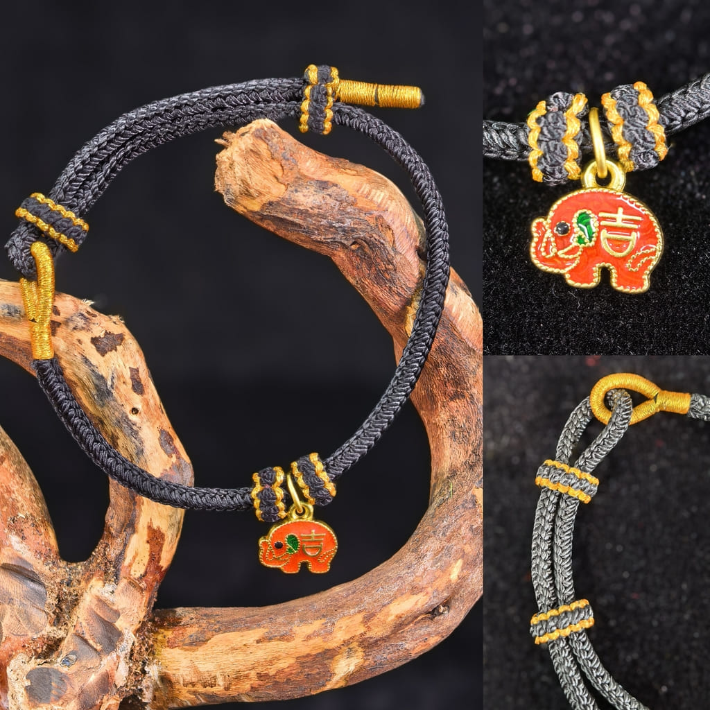 Adjustable Feng Shui Red String Bracelet with Lucky Wealth Charm