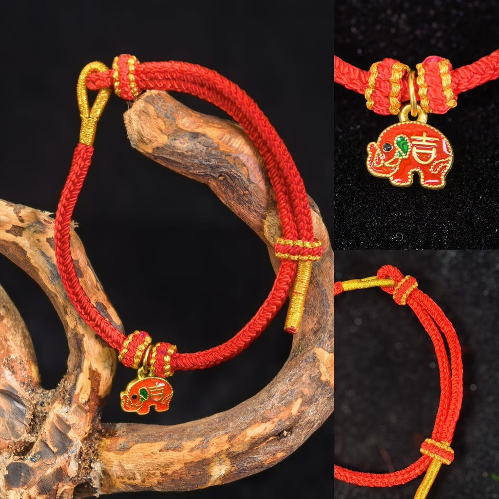 Adjustable Feng Shui Red String Bracelet with Lucky Wealth Charm