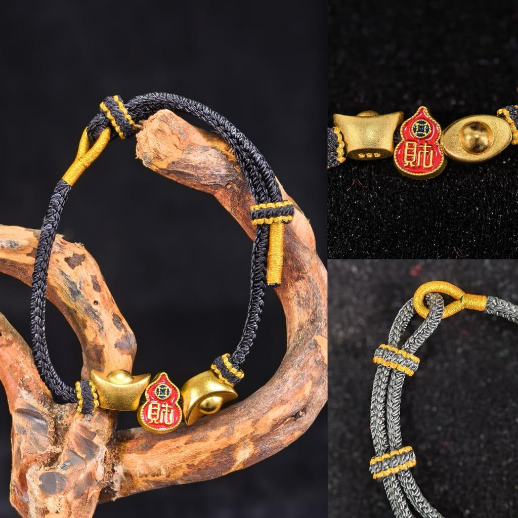 Adjustable Feng Shui Red String Bracelet with Lucky Wealth Charm
