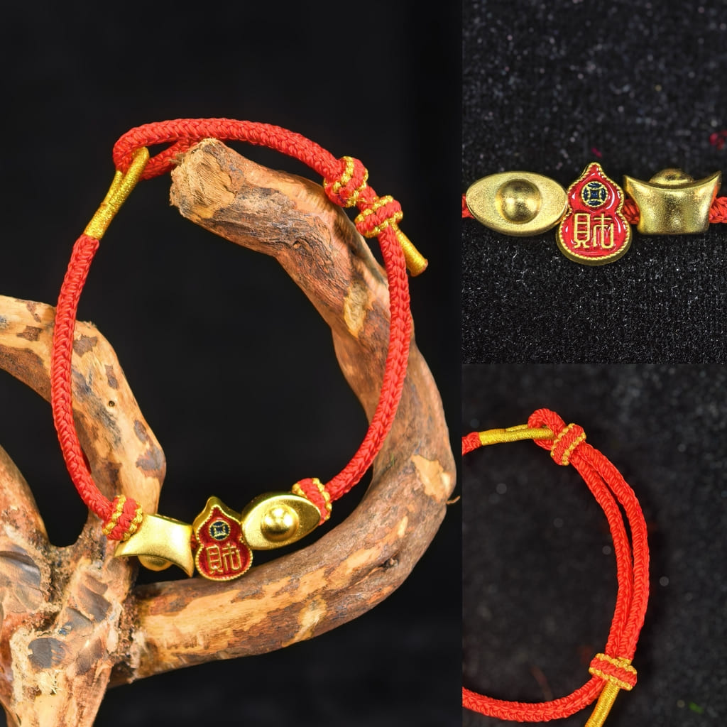 Adjustable Feng Shui Red String Bracelet with Lucky Wealth Charm