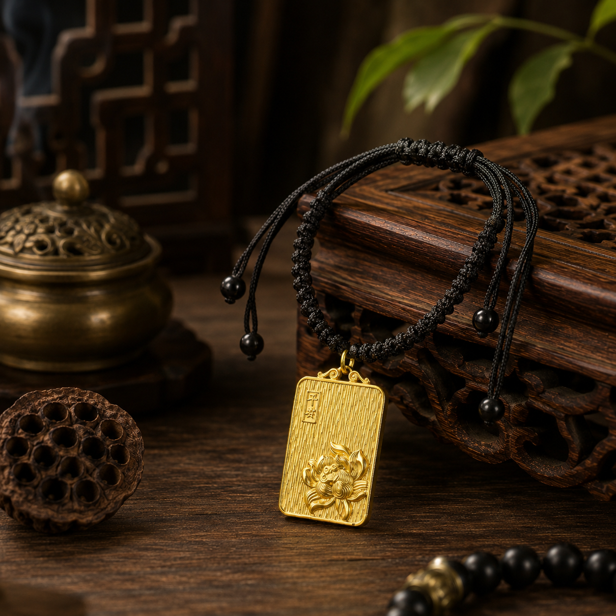 Adjustable Feng Shui Lucky Charm Bracelet with Auspicious Pendant