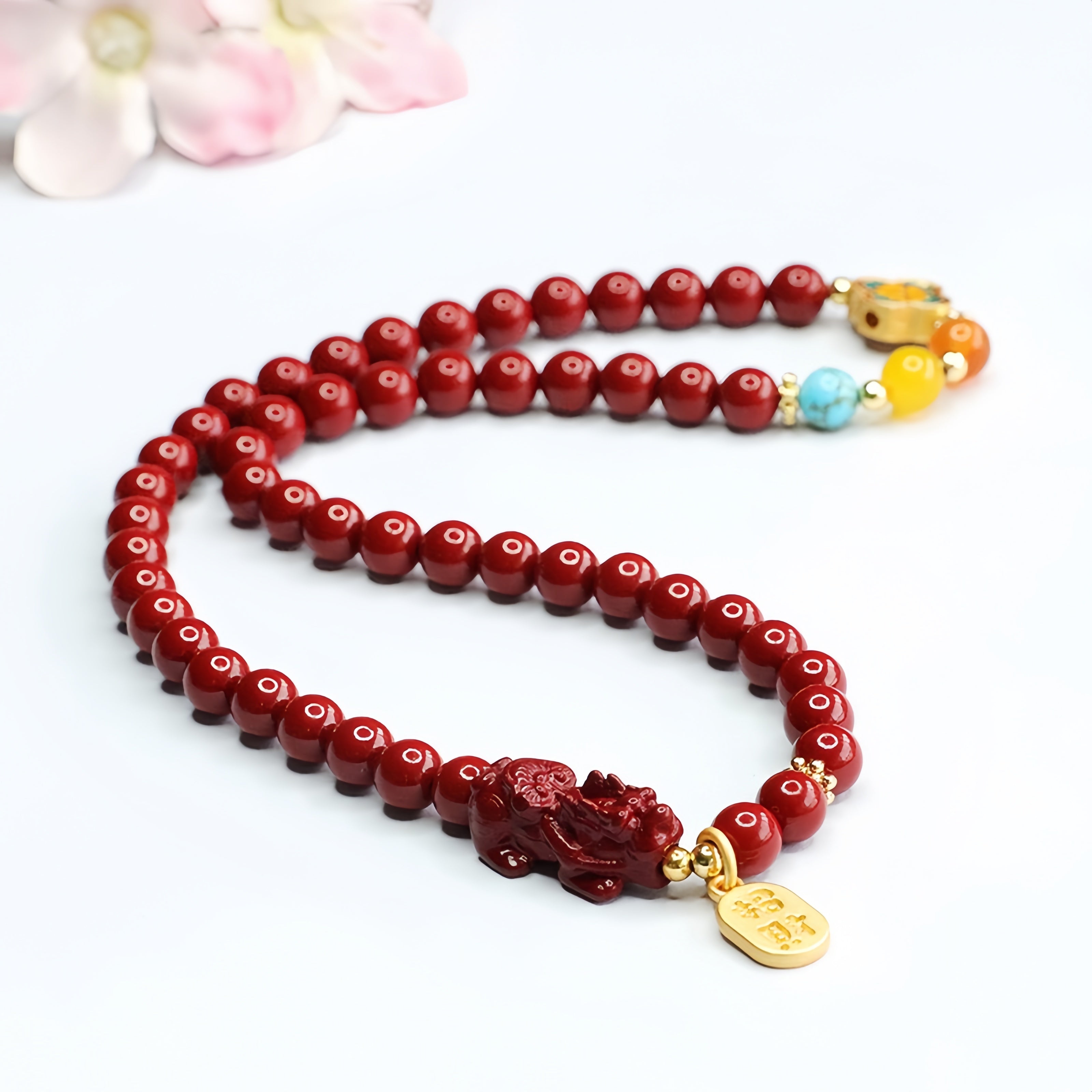 Four-Leaf Clover & Pixiu Cinnabar Bracelet