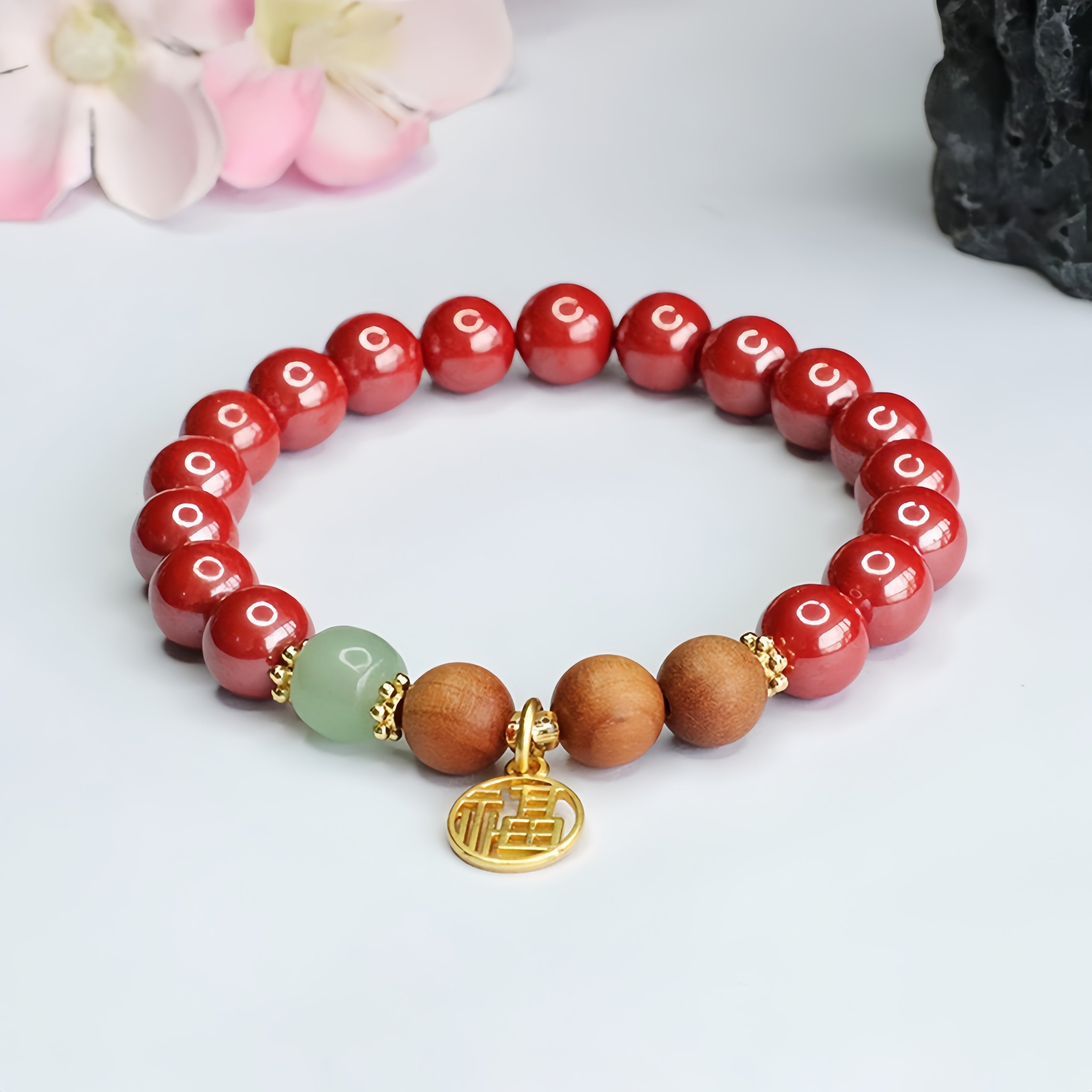 "Sacred Blessing" Sandalwood & Cinnabar Bracelet