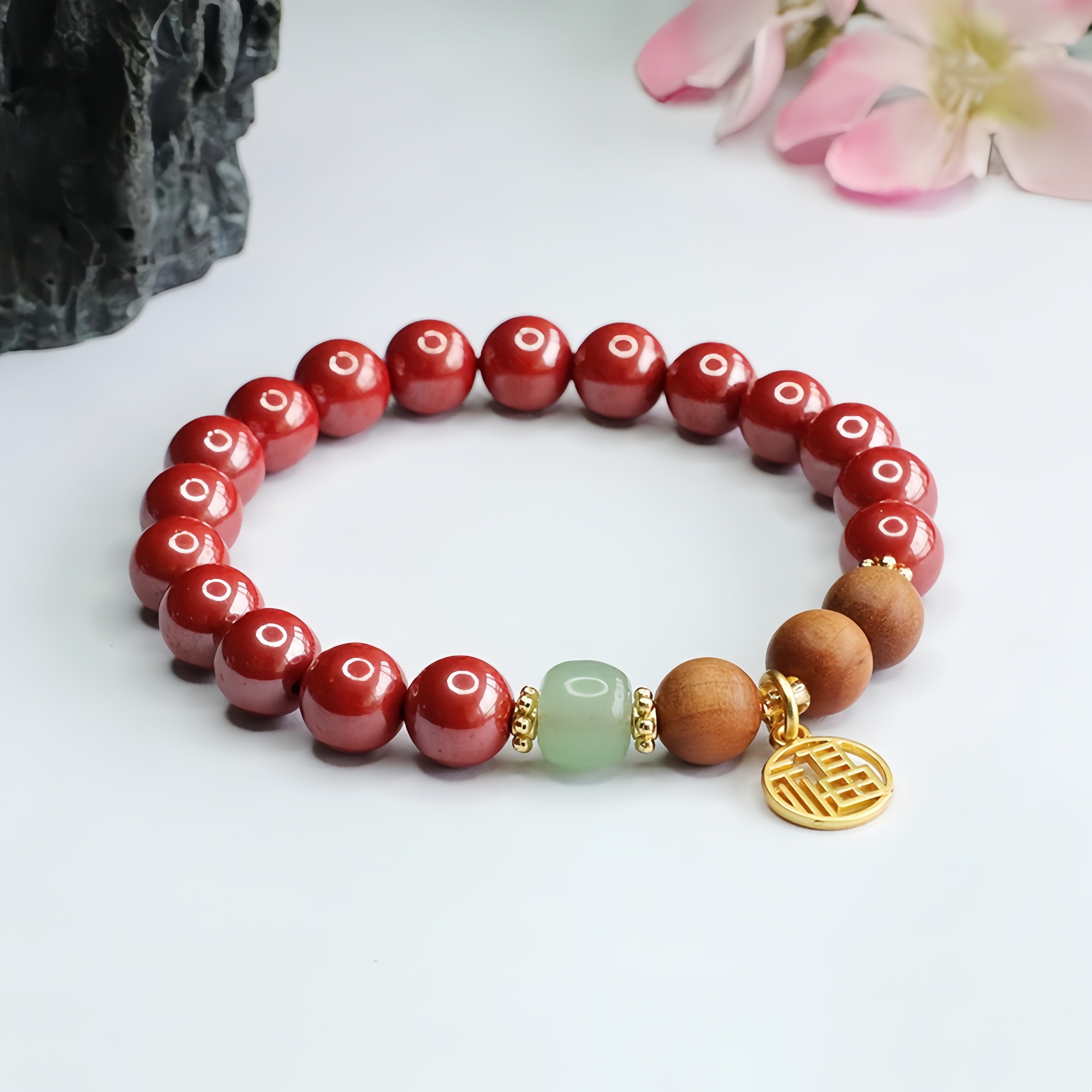 "Sacred Blessing" Sandalwood & Cinnabar Bracelet
